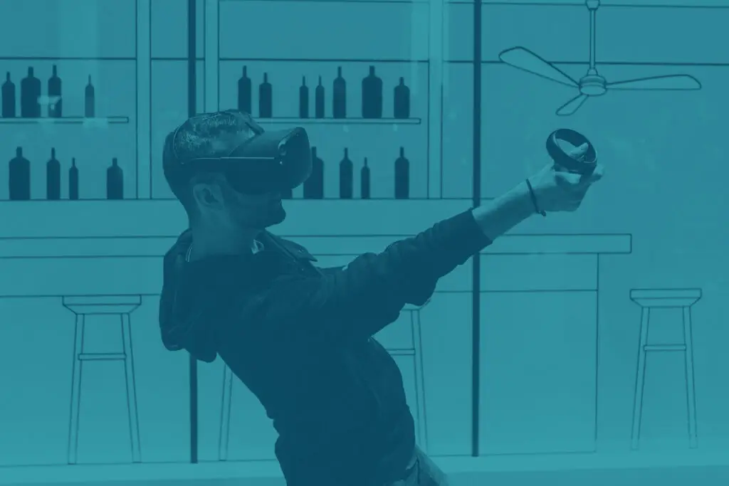 Persona usando gafas de realidad virtual con fondo azul